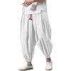 Mens Loose Solid Color Drawstring Lantern Harem Casual Cropped Pants