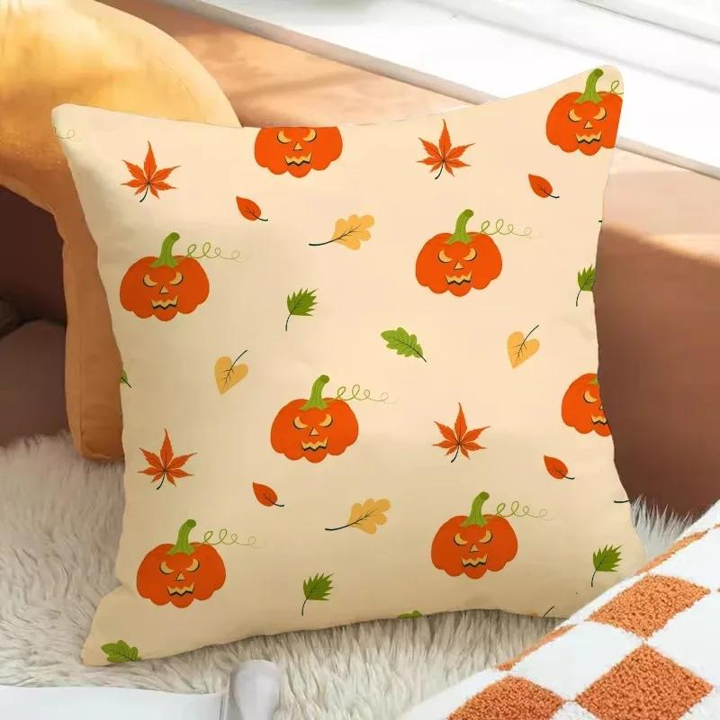 Pumpkin Print Pillowcase Autumn Harvest Festival Pillowcase 45X45Cm Living Room Sofa Cushion Cover Bedroom Room Home Decoration