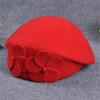 Elegant British Style Double Flower Woolen Beret Hat Ladies Winter Wool Felt Hat Airline Stewardess Cap