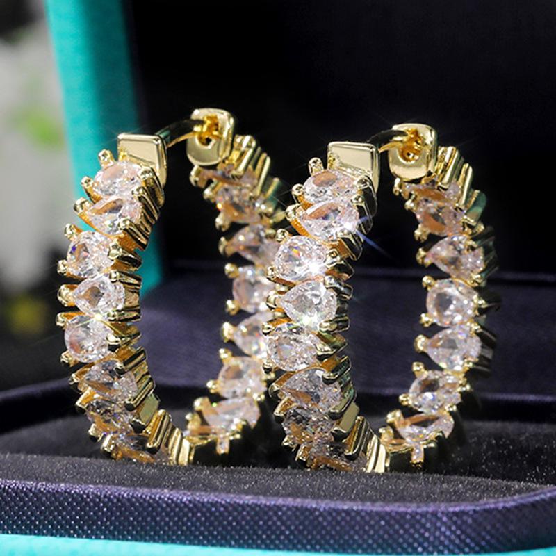 Cao Shi European-American Single Row Drop Zircon Earrings – Stylish, Luxurious Socialite Ear Clips