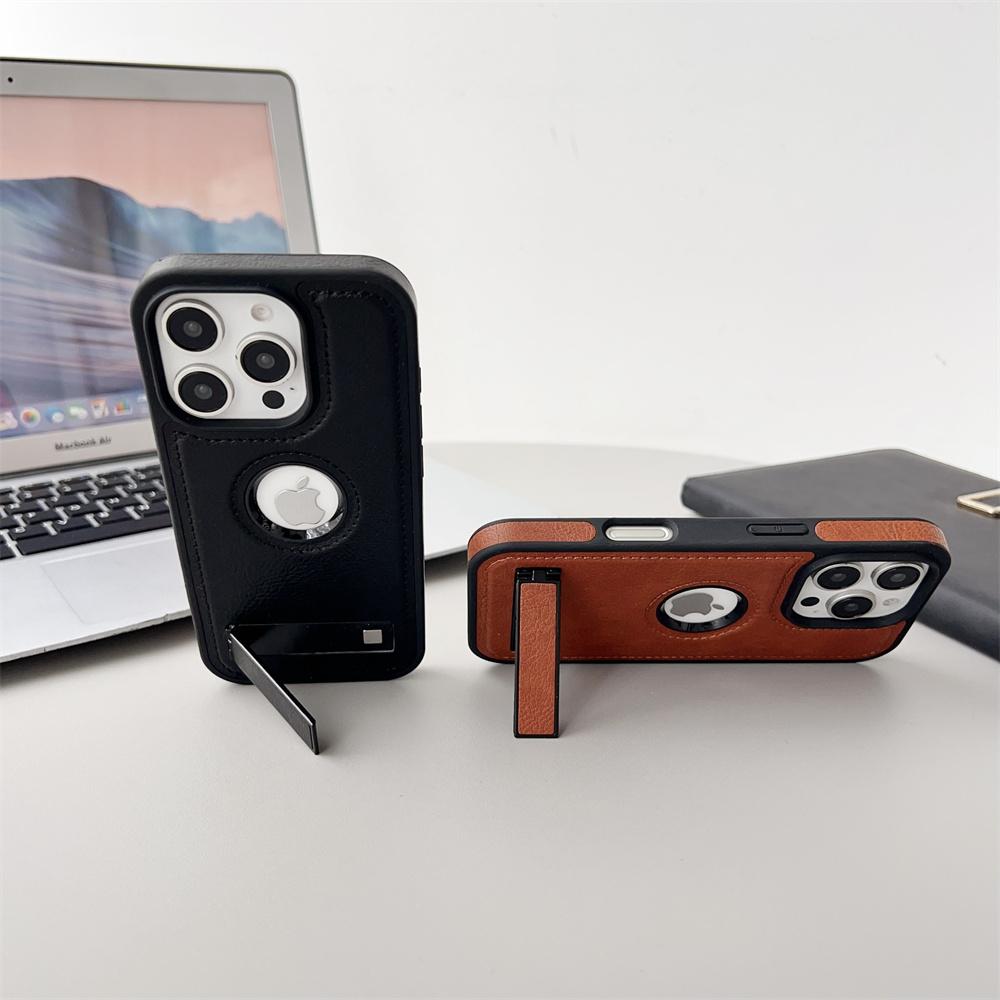 Neviditelný skládací stojánek Telefon Logo Díra Kožené Pouzdro pro IPhone 17 Air 16 15 14 Plus 13 12 11 Pro Max Ultra Tenký PU Kožený Kryt