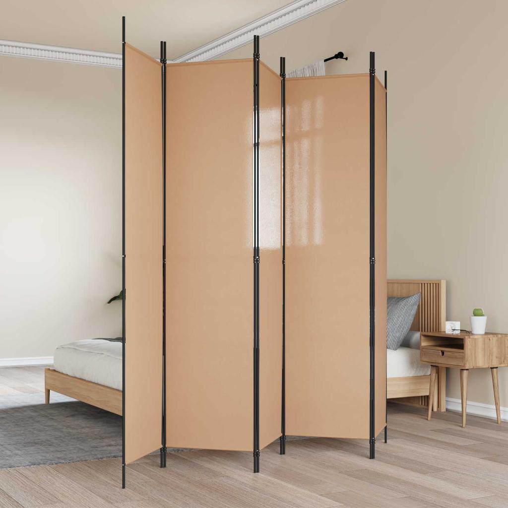5 Piece Room Divider Beige 250 X 220 Cm Fabric