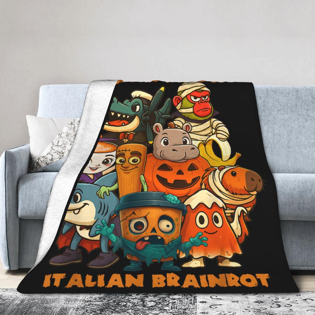 Warm Soft Blanket Funny Italian Brainrot Memes Compilation Bedding Throws Flannel Bedspread For Couch Chair Sofa Bed Bed Cover