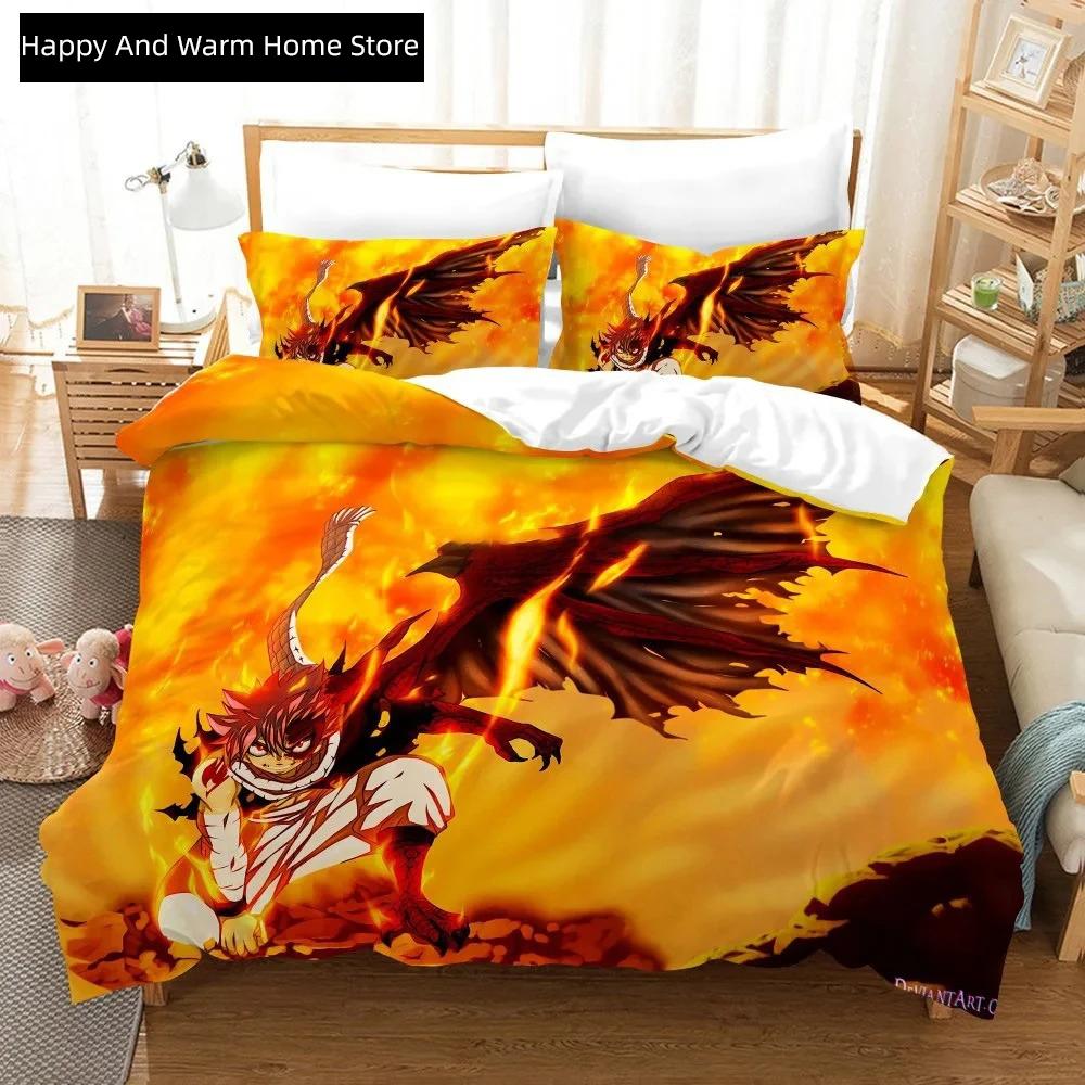 3D Print Anime Fairy Tail Logo Natsu Beding Set Young Boys Young Girls Twin Quen Sized Dimensions Soft Duvet Cover Pilowcase Bed Young Boys Adult