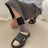 Women Men Ripped Destroyed Crew Socks Harajuku Personality Hollow-Out Holes Tassel Colorblock Cotton Calf High Socks