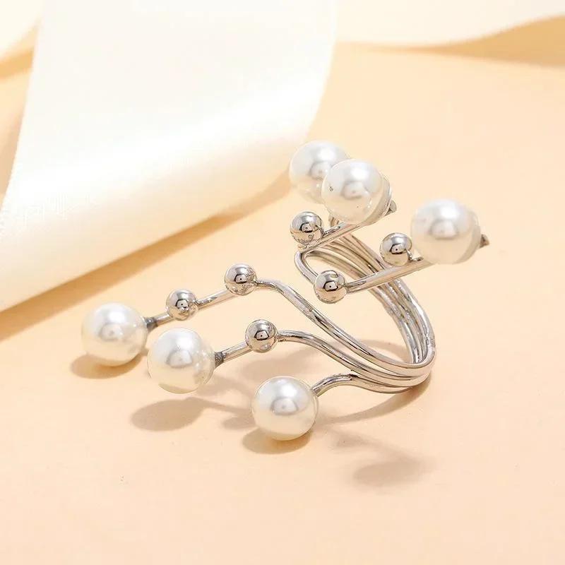 Lady Elegant Fashion Double Layer Large Pearl Rings Professional Party Jewelry Accessories for Women Creative Festival Gifts