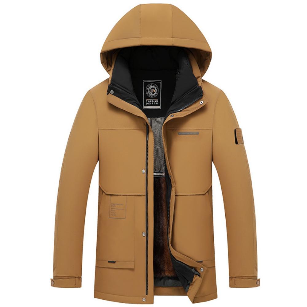 Goose Down Men's Down Jacket, Thickened Hooded Dad Jacket, Extremely Cold