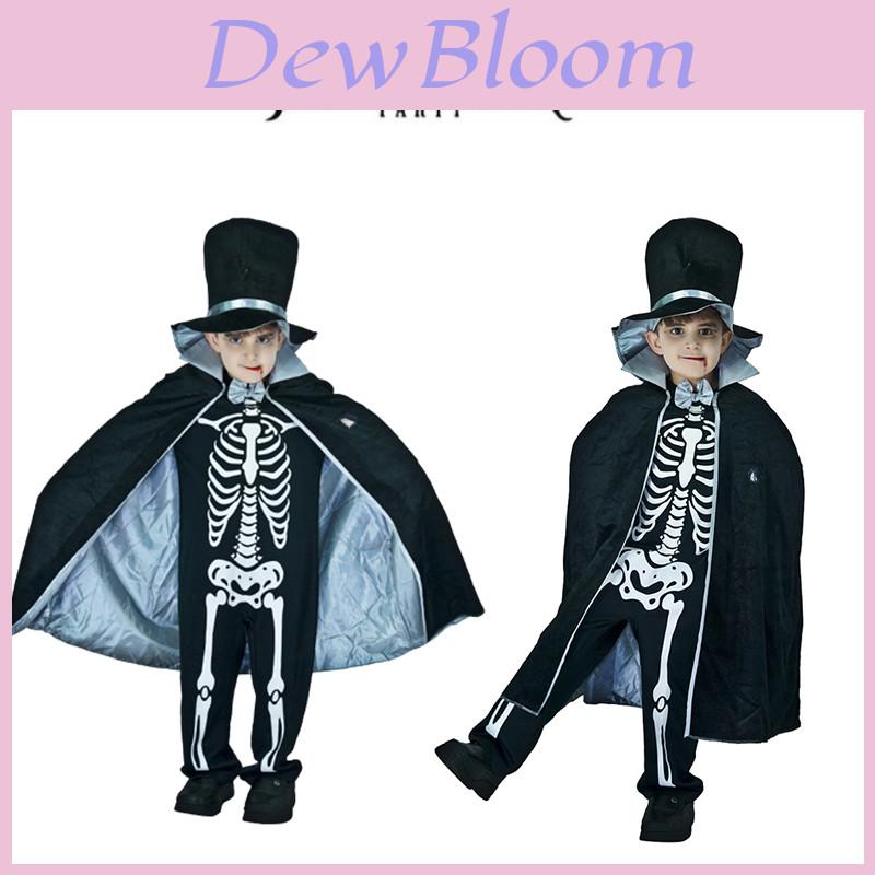 Spooky Skeleton Skull Ghost Kids Boy Halloween Cosplay Jumpsuit Party Outfit