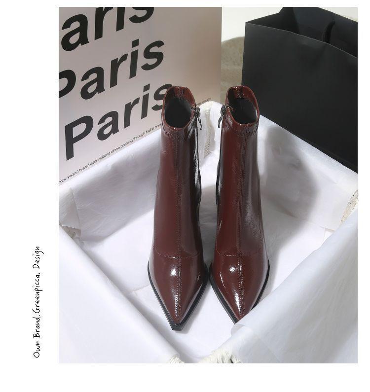 Elegant French Pointed High Heels: Spring/Autumn Korean Ankle Boots 2025, Chunky Heel Short Boots