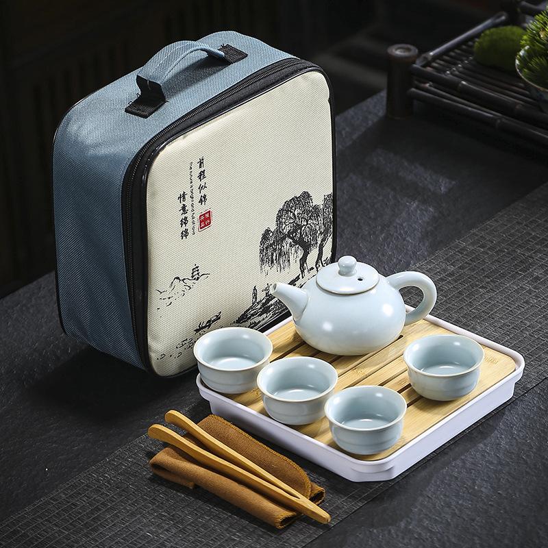 Travel tea set Ge kiln Ru kiln set tea tray home wedding opening real estate souvenir