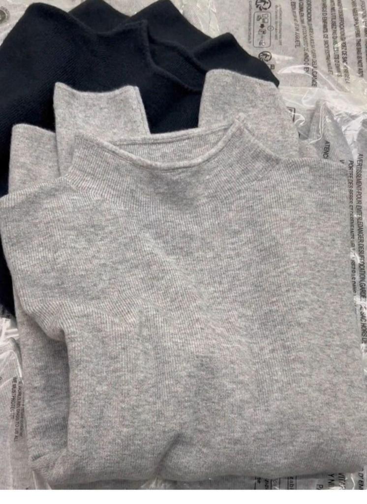 Don't Miss Out! Women's Slim-Fit High-Neck Grey Sweater with Base Layer – Warm, Knitted Autumn/Winter Style Top.