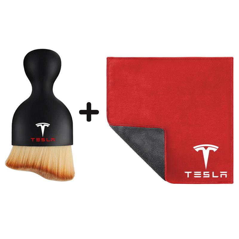 Voor Tesla Model 3 Y Auto Interieur Reiniging Zachte Borstel Tool Stofverwijderaar Suède Fleece Microvezel Wasdoek Auto Reinigingsdoek