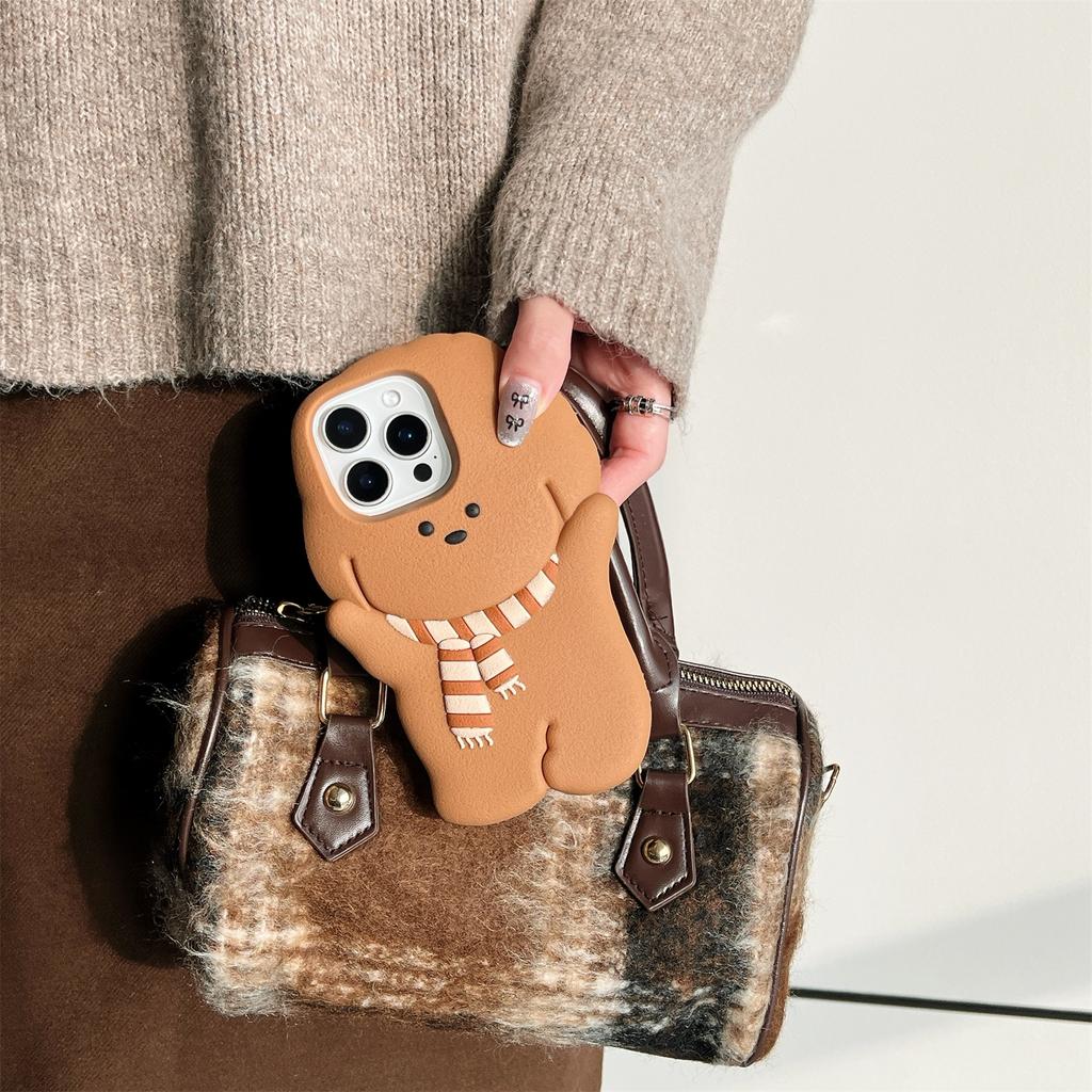 For iPhone 16 Pro Max Silicone Case Cute Teddy Bear Scarf Design Shockproof Phone Back Cover