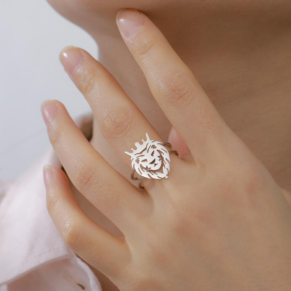 Dawapara Lion Head Ring Adjustable Norse Animal Totem Ring Strength Talisman Wedding Band Stainless Steel Jewelry