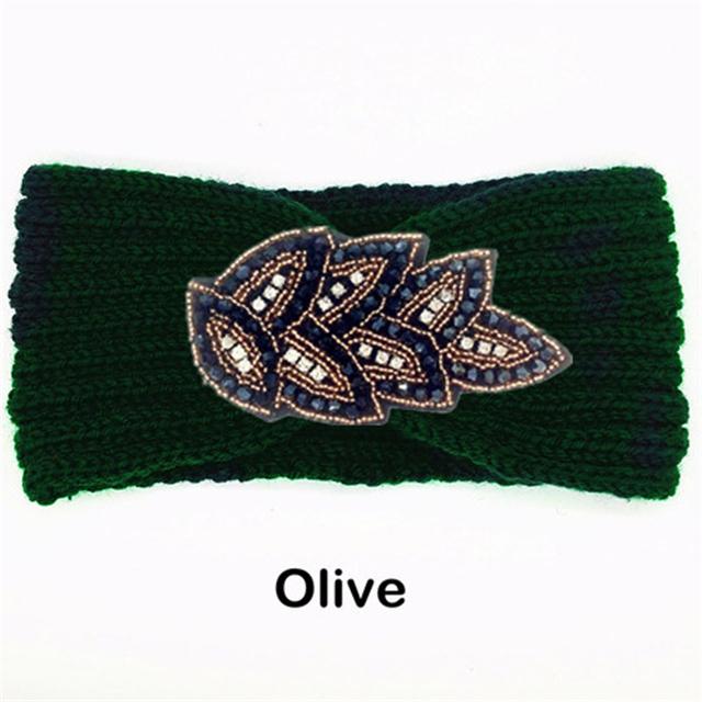 Women Rinestone Winter Headband Warmer Ear Knitted Wool Head Bands Turban Head Wrap Girl Bead Hairband Headwear Hair Accessories