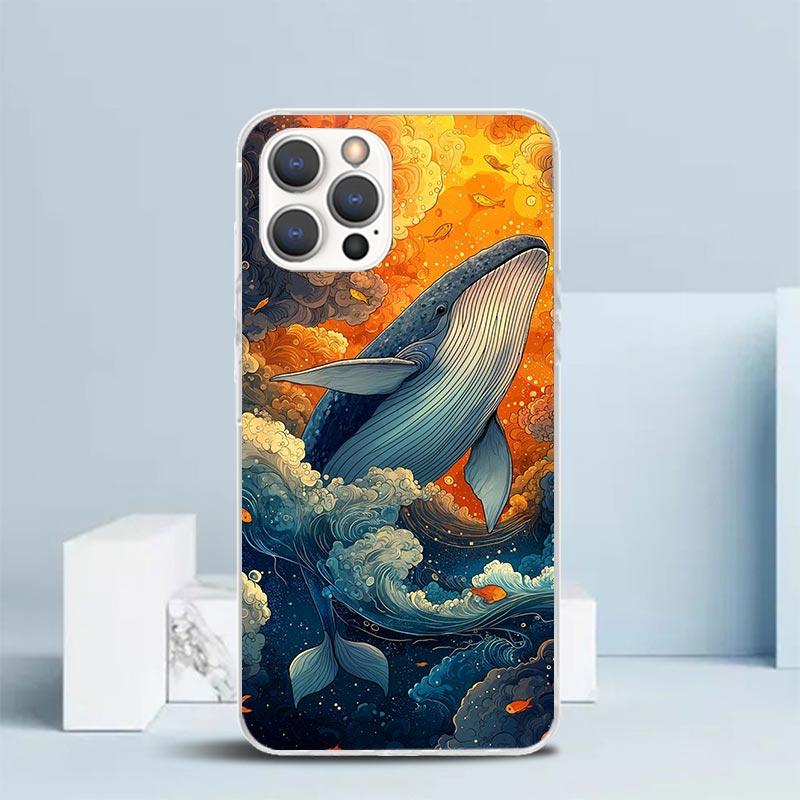 Humpback Whale Sea Giant Soft Cover for iPhone 16 17 Air 15 14 Pro Max 16E Phone Case 13 Mini 12 11 7 SE 8 Print Pattern Fit Cas