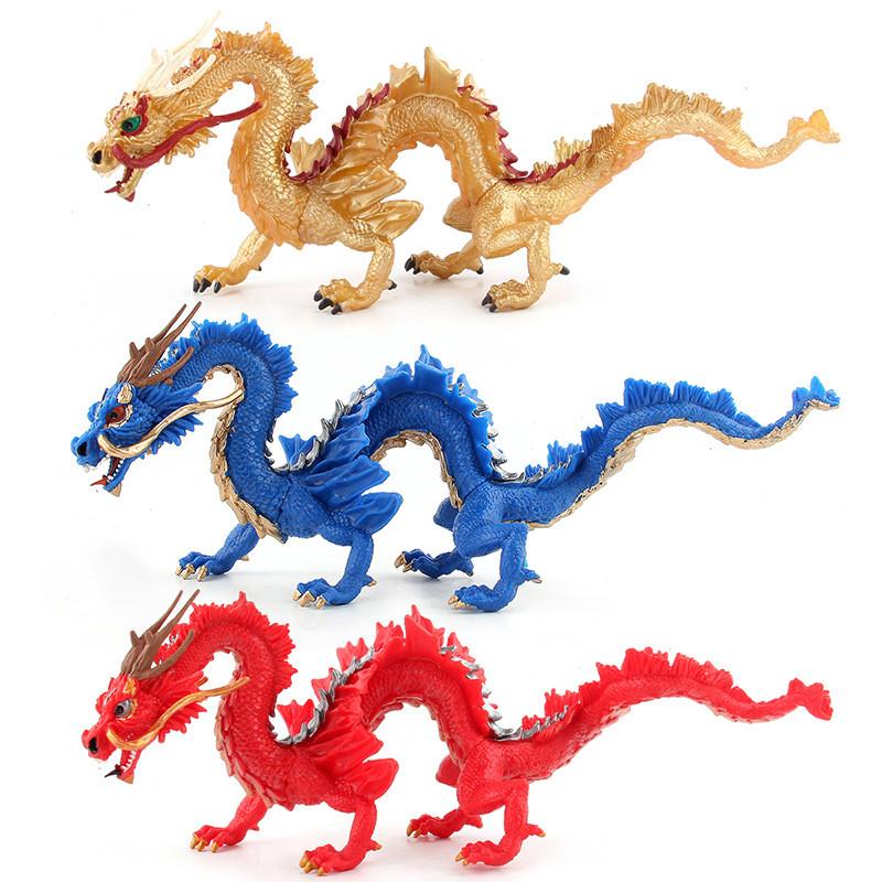 Exquisite Pvc Chinese Dragon Figurine Model For Collectors In Blue And Gold