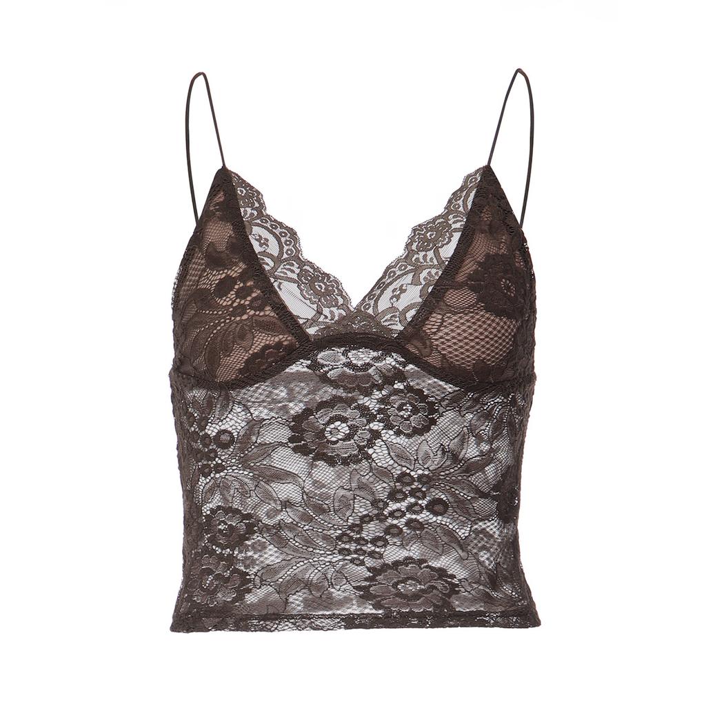 Women's New Sexy Perspective Lace Sling Tube Top Slim Fit Deep V Small Vest
