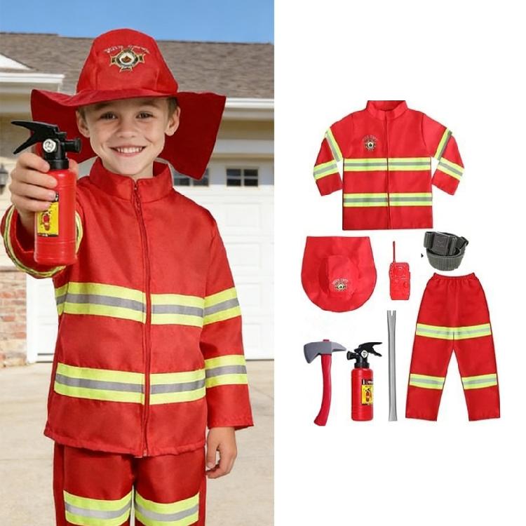 8-teiliges Feuerwehrmann-Kostüm für Kinder Feuerwehrmann Verkleidungskleidung Feuerwehrmann-Kostüm mit Spielzeugzubehör-Set für Rollenspiele
