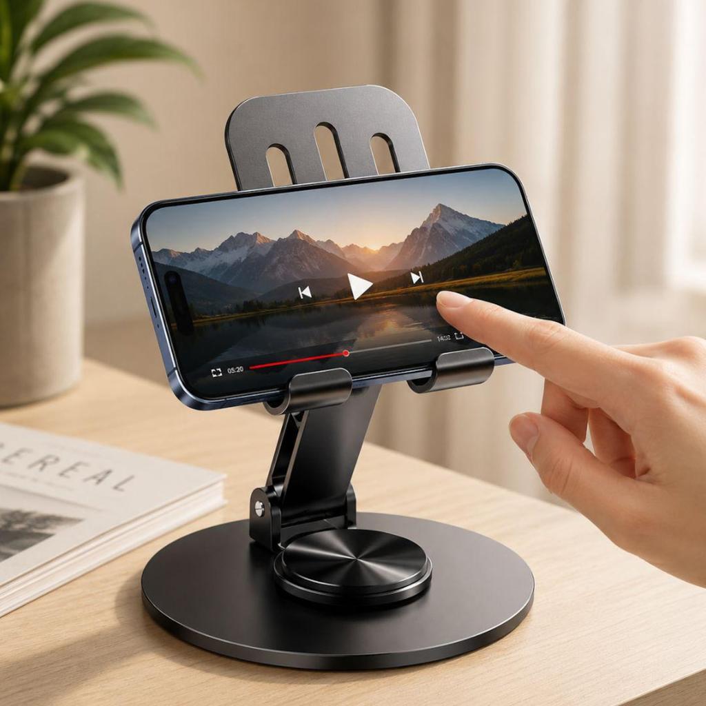 Adjustable 360° Foldable Metal Phone Stand – Stable Desk Holder for Hands-Free Use
