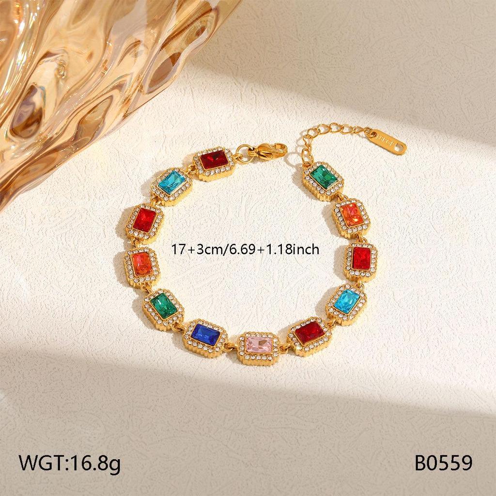 European Retro Gemstone Diamond Bracelet - Elegant Luxury Clavicle Chain for Women, Perfect for Evening Parties