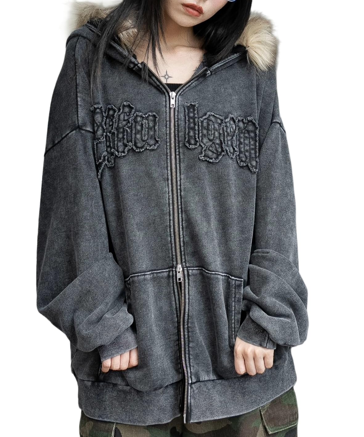 

WEGO Fur Hooded Big Zip Size Sumikuro Women s Hoodie, F,
