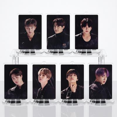 BTS Dark Style Stand Keychain, Bangtan Boys Portrait Photo Keyring with Display Stand, Kpop Idol Desk Decor for ARMY Fans