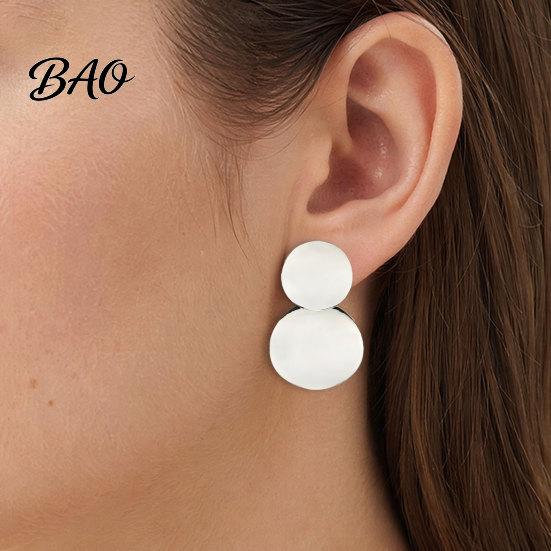 Thin Metal Sheet Earrings Chunky Circle Dangle Earrings, Geometric Stud Double Scratch Resistant Round Disc Large Jewelry for Women Elegant Simple