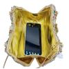 Rose Flower Diamond-Inlaid Stone Clutch: Elegant Metal Evening Bag for Women