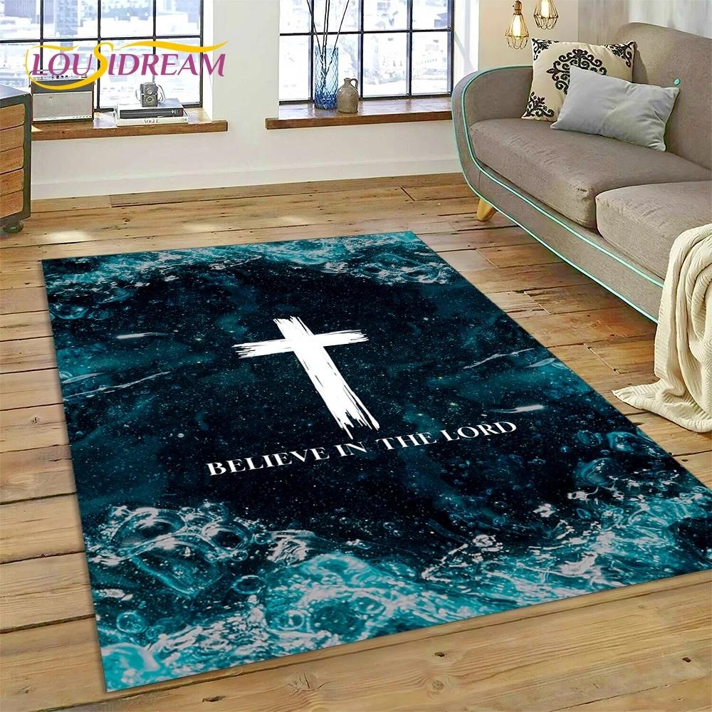New 3D Pray Holy Bible Cross Jesus Carpet Rug for Bedroom Living Room Home Sofa Decoration,Children Game Large Decor Floor Mat