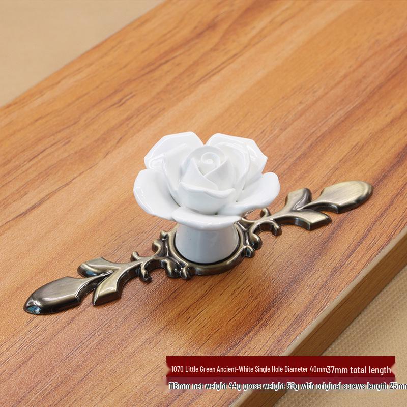 Antique Bronze Rose Ceramic Greenish White Pumpkin Handle for Kitchen Cabinet Wardrobe