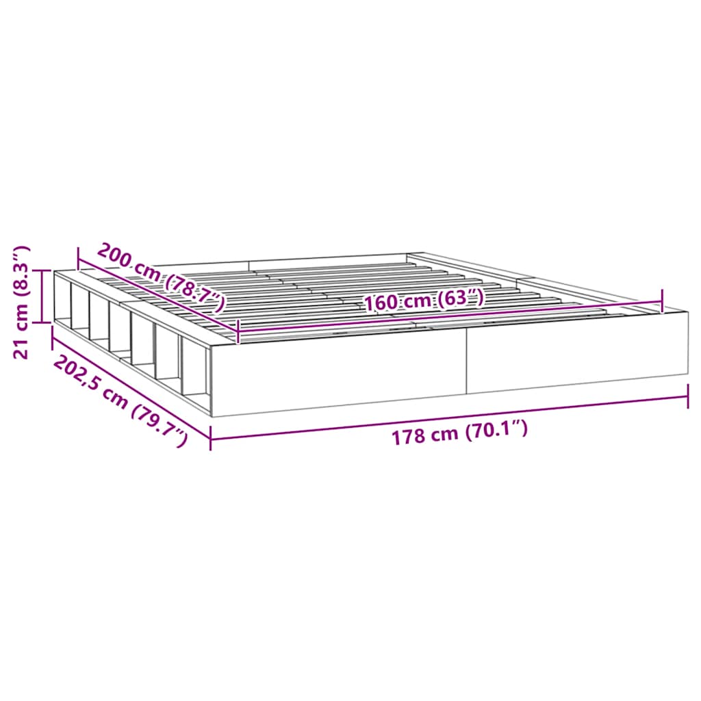 Vidaxl Bed Frame, 160X200 Cm, Solid Wood