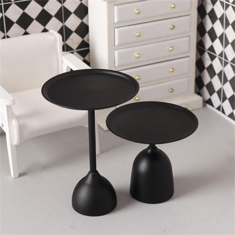 Black Iron Miniature Coffee Table 1/12 Miniature Scene Display End Table Simulation Furniture For Dollhouses Collector