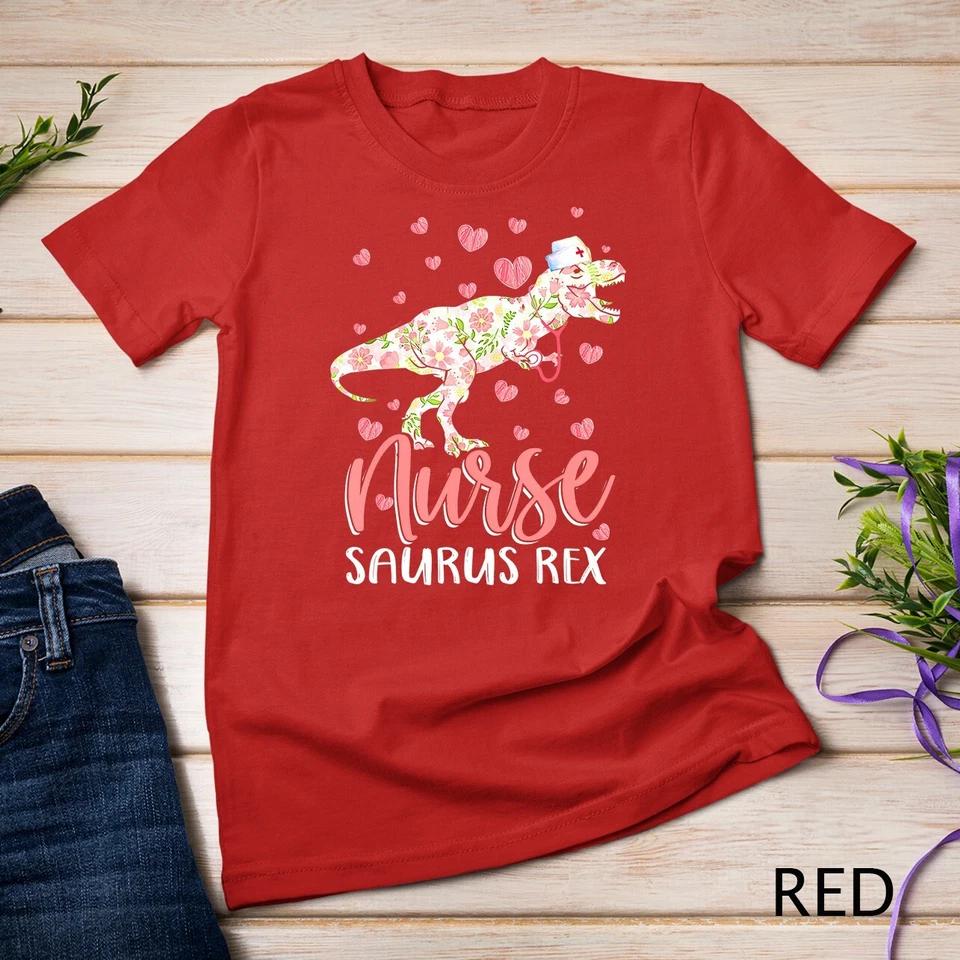 Funny Dinosaur Scrub Nurse Life RN Nursing LPN Floral Mother Unisex T-shirt 9 4XL