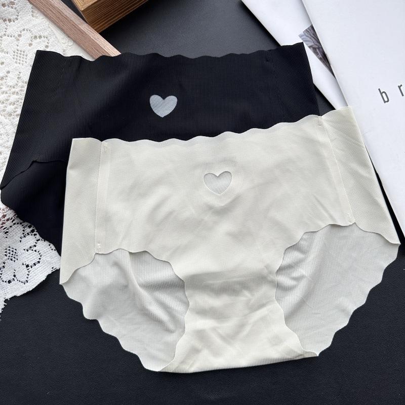 Women's Spring and Summer Love Ice Silk Without Trace Wavy Waist Underwear