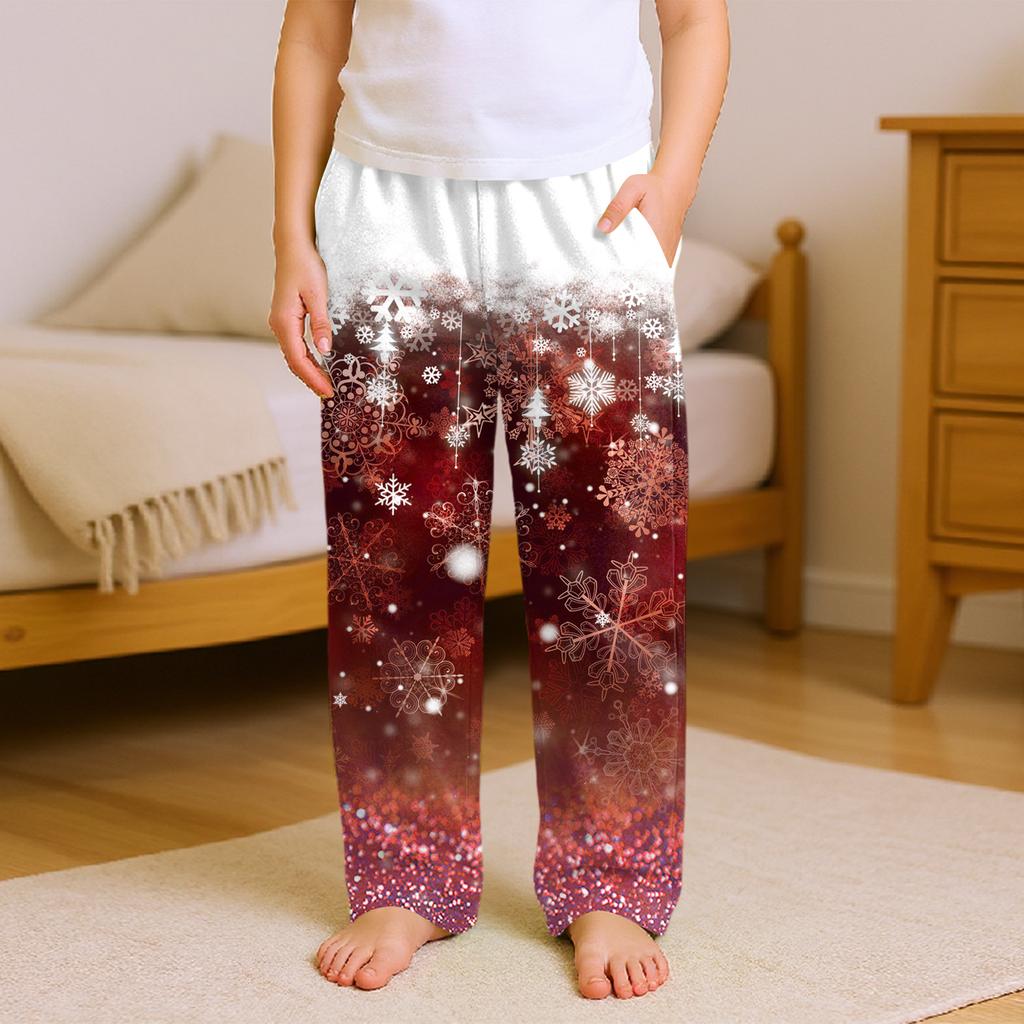Fashionable Children's Christmas Print Pocket Casual Pants