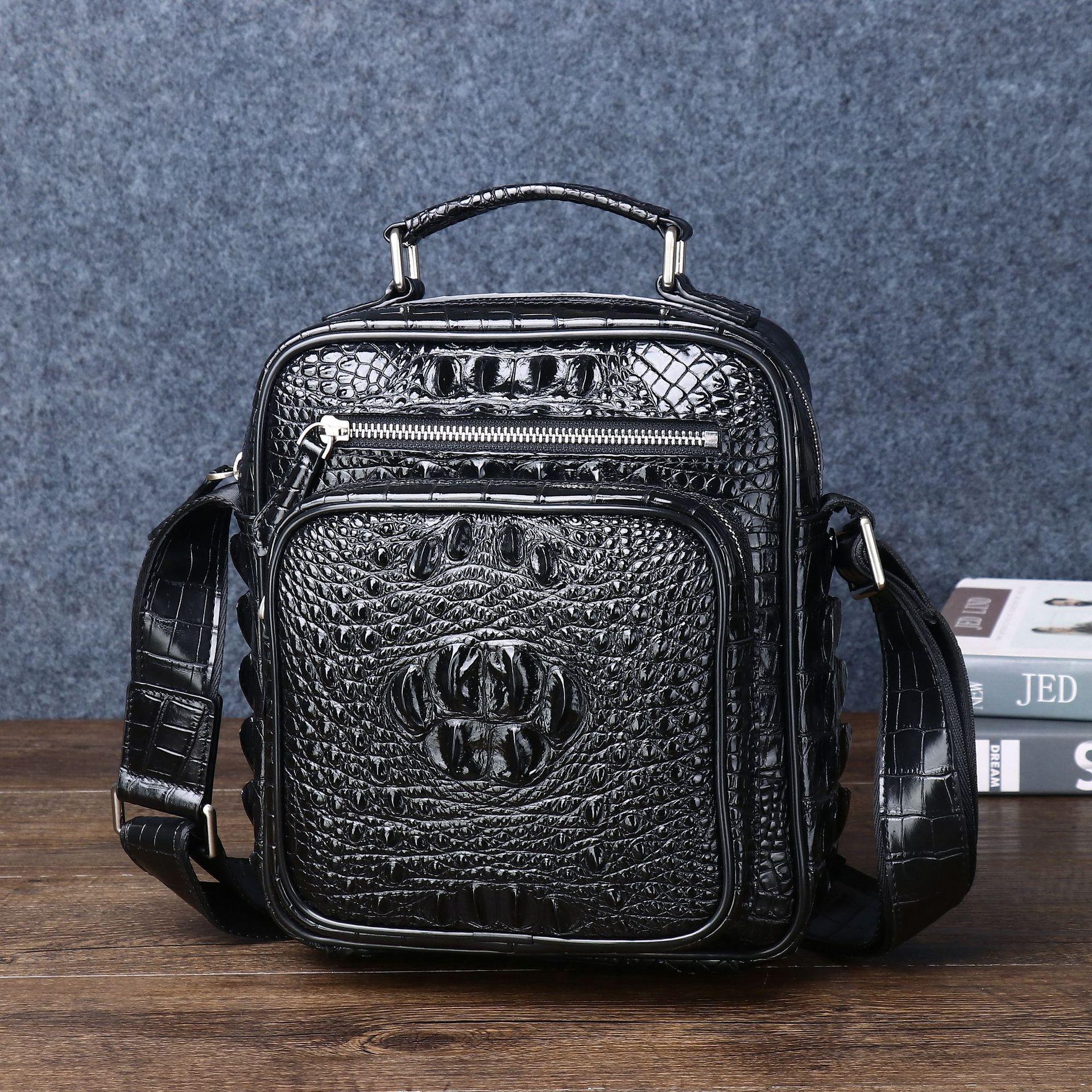 

Мужская одноплечевая сумка с узором крокодиловой кости, Модная мужская сумка большой вместимости, Многофункциональный рюкзак, Ручная сумка через плечо чёрный