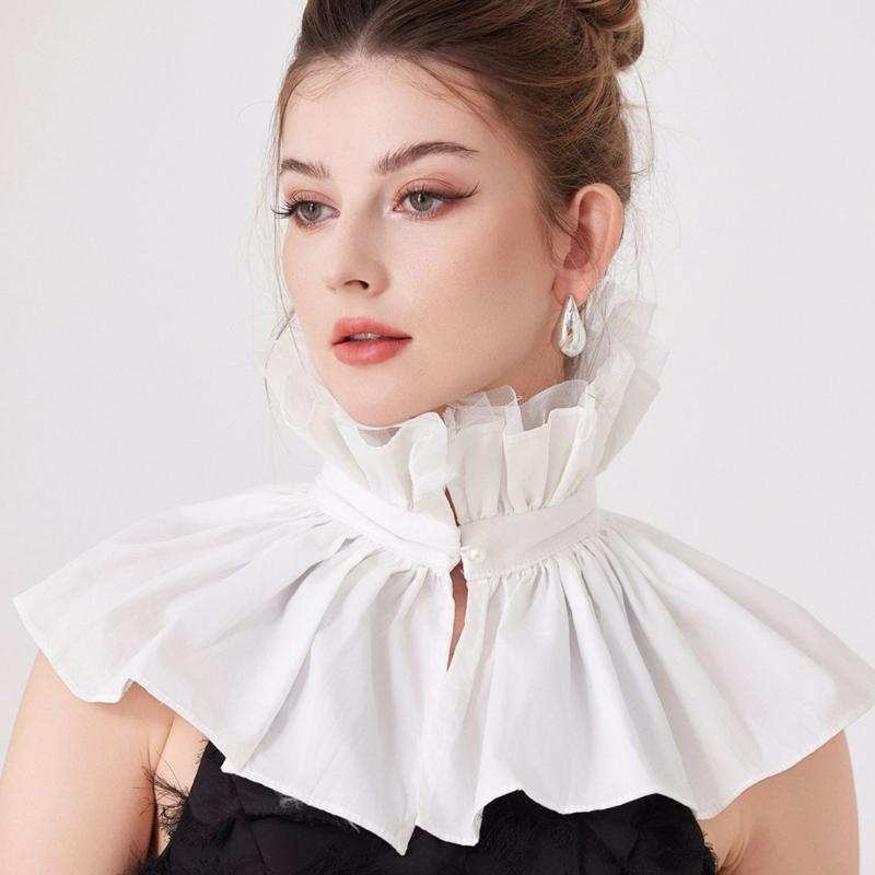 White Detachable Ruffle Collar Accessory Stand Collar Overlay for Portrait Styling, Costume Wear, Layered Outfits