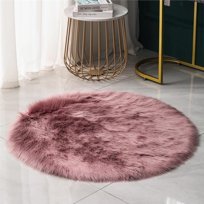 Modern Plush Round Faux Wool Floor Mat for Computer Chairs and Bedrooms