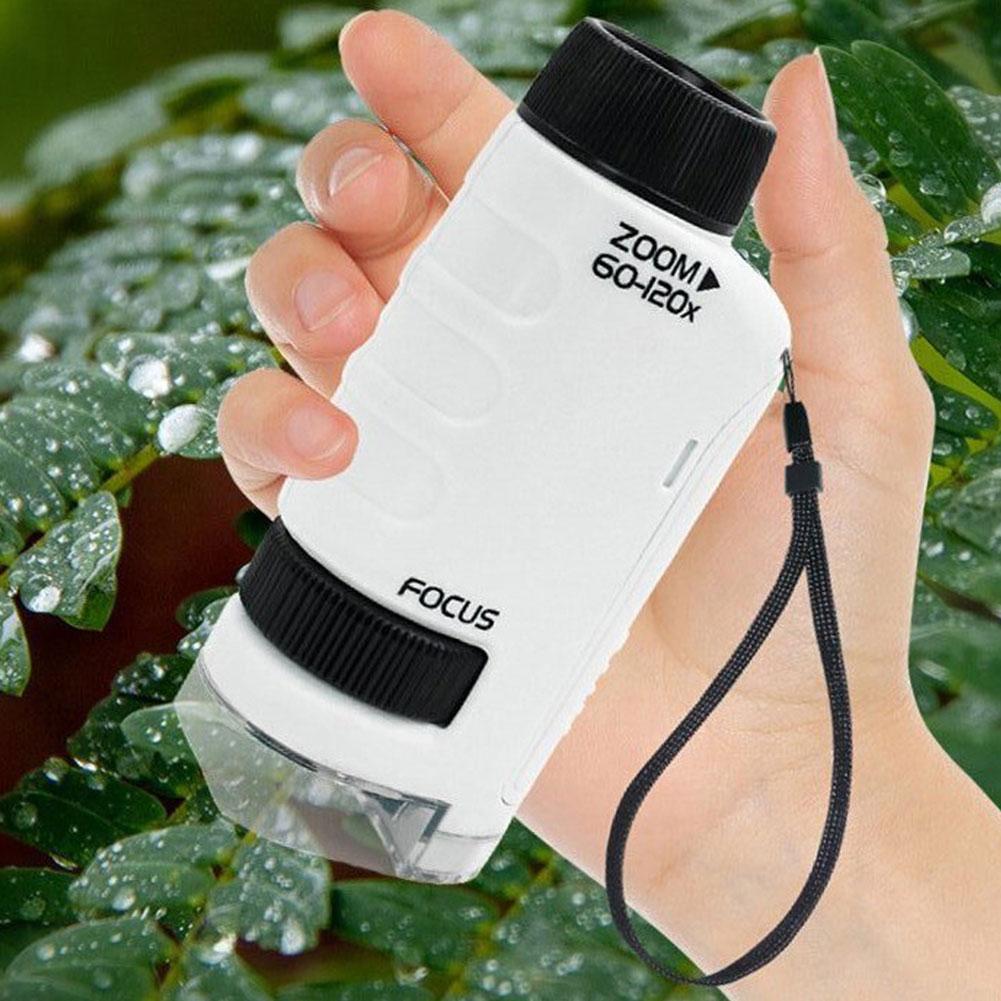 Mini Microscope 60x-120x Magnification Pocket Microscope Educational LED Lighted Microscope for Learning and Exploring