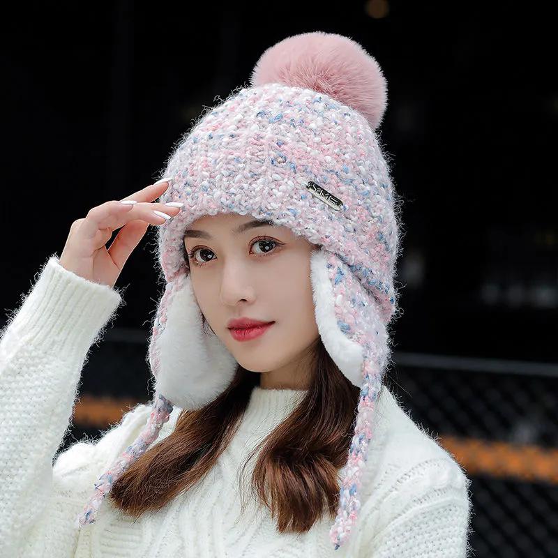 WTEMPO Women's Winter Warm Casual Plus Fleece Thick Ear-protection Woolen Hats Sweet Skiing Cycling Knitted Bomber Hats