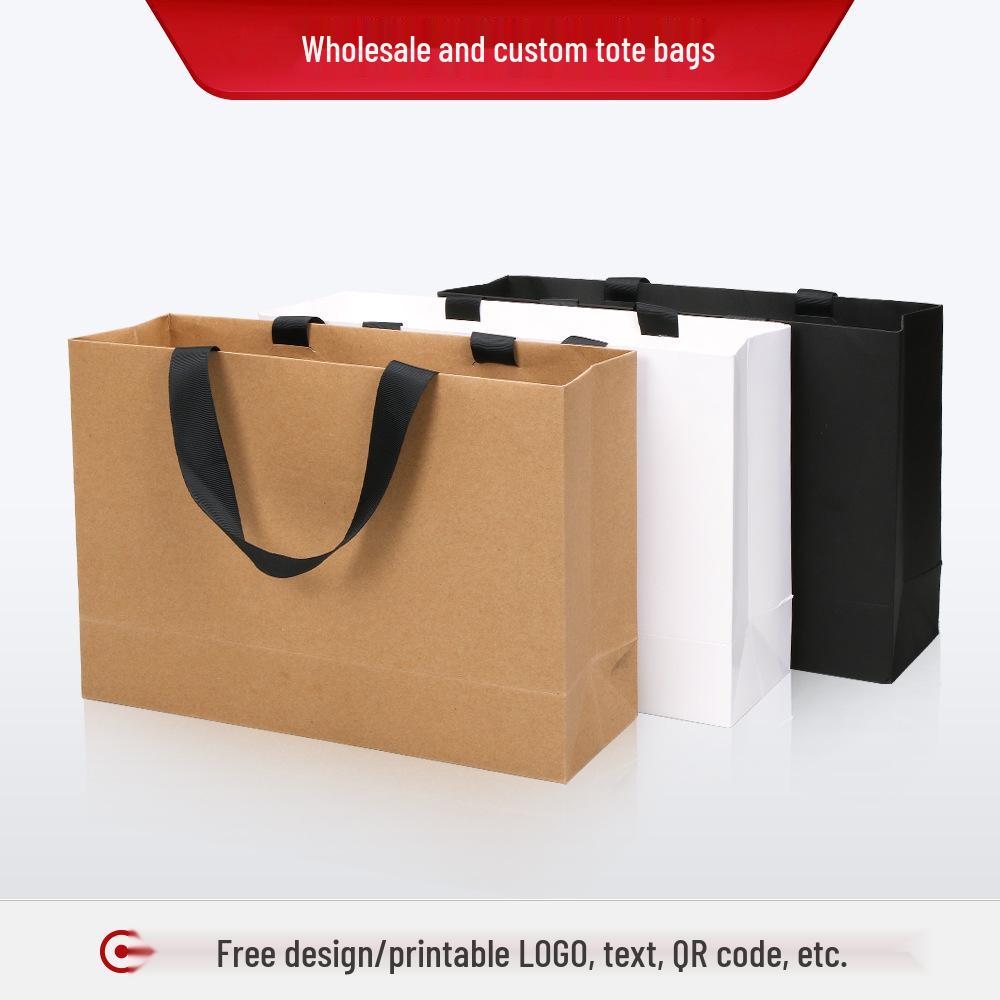 In-Stock Kraft Paper Tote Bag with Solid Color Ribbon Handle for Gifts and Shopping