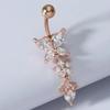 Schönes Bauchnabelpiercing Körperschmuck Mode Glänzend Schmetterling Blume Zirkon Anhänger Edelstahl Bauchnabelring