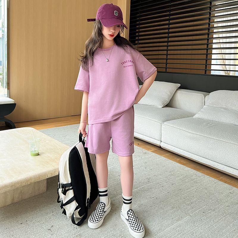 

2024 Летний повседневный комплект из двух предметов для девочек: Топ с коротким рукавом и шорты 150cm