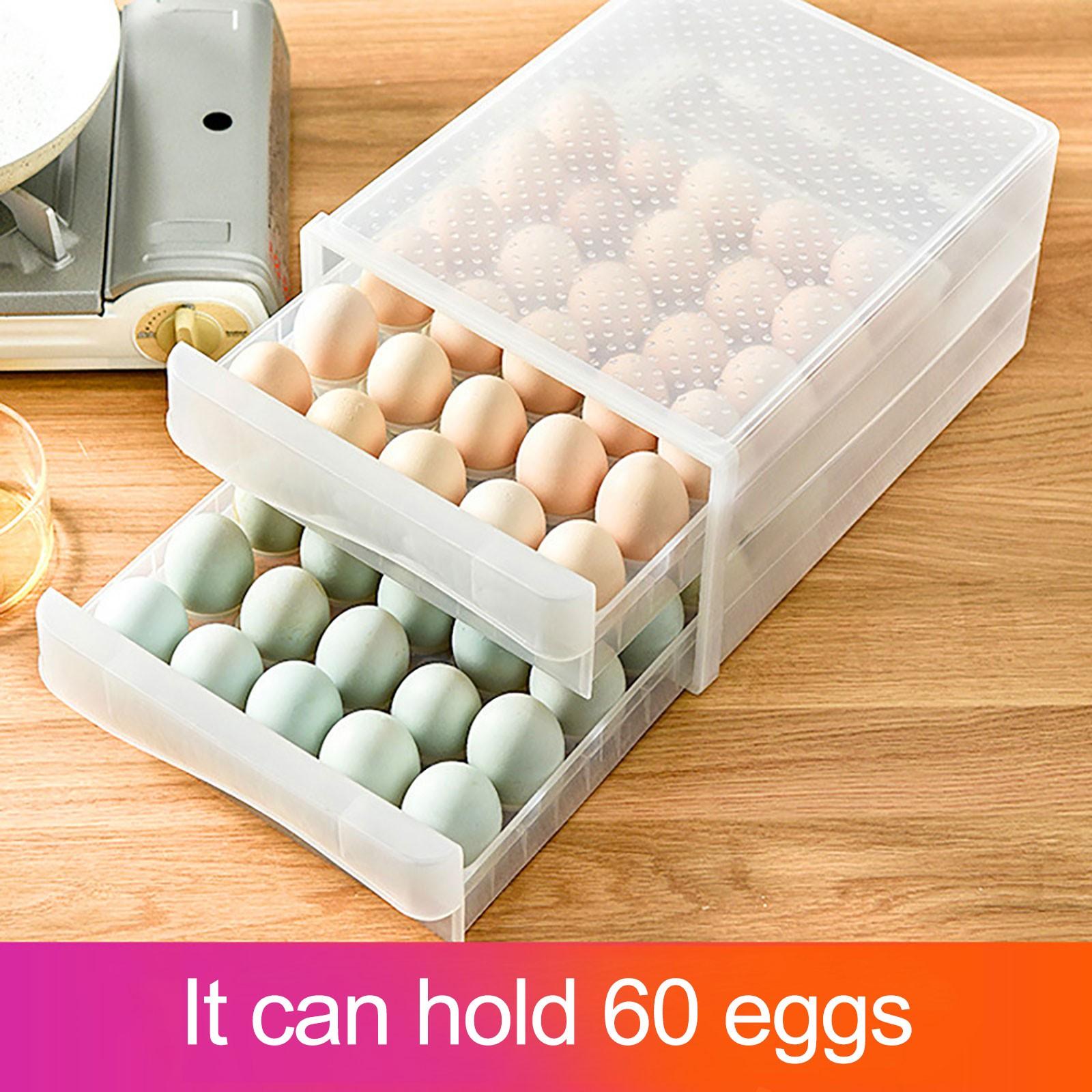 Plastic eggs container fridge eggs storage box stackable transparent eggs box suitable for large quantity  (60 eggs)