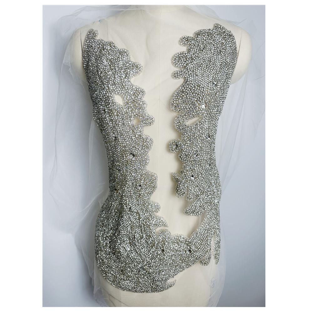 Hot Sell Sew on Rhinestone Bodice Patches Appliques Sew on for Wedding Party 35*68cm серебряный