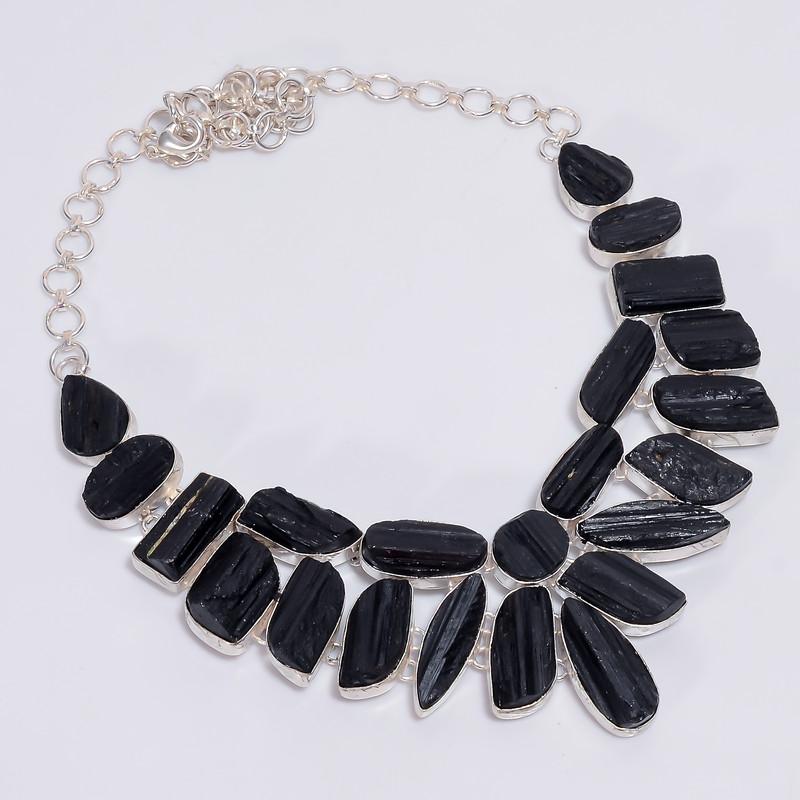 

Exclusive Top Grade Qualite 100% Natural Black Tourmaline Druzy Ethnic Handmade Jewelry 925 Steling Silver Necklace 22 WSJ-4799 срібний