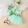 0-3Y Girls Baby Dress Suit New Summer Baby Girl Set Mesh Embroidery Dress + Jacket + Headdress
