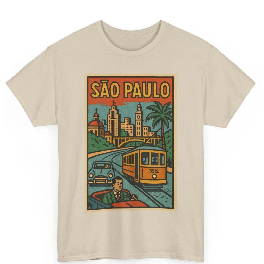 Sao Paulo Retro Comic T-Shirt Brazil Urban Art Graphic Tee Retro Streetwear High-quality Crew-neck Short-sleeved Men's T-shirt