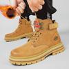 Autumn Winter Velvet Platform Boots for Men Designer Soft Soled Cow Work Shoes Man Non Slip Yellow Ankle Boot Male
